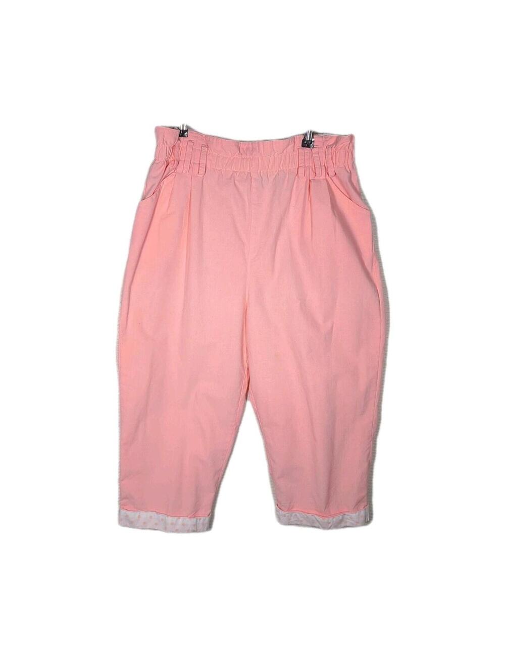 Vtg 80s Pink Capri Pants Women's Large Ruffle Elastic Waist Mall Pinup Mall